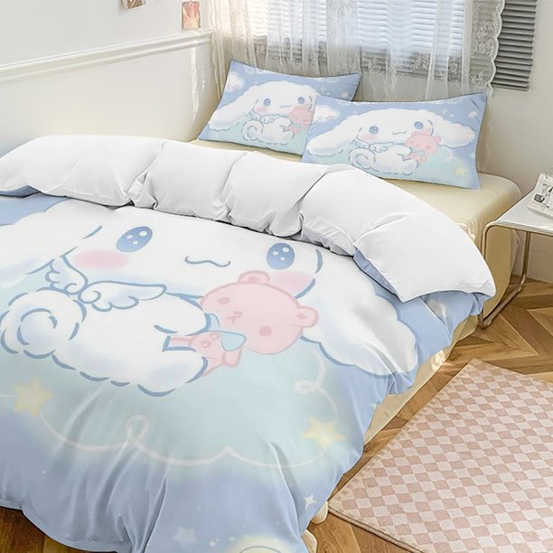 Cinnamoroll 3-Piece Twin Bed Set - Includes 1 Single Comforter And 2 Pillowcases Bedding - Fade Resistant Microfiber - Cinnamoroll