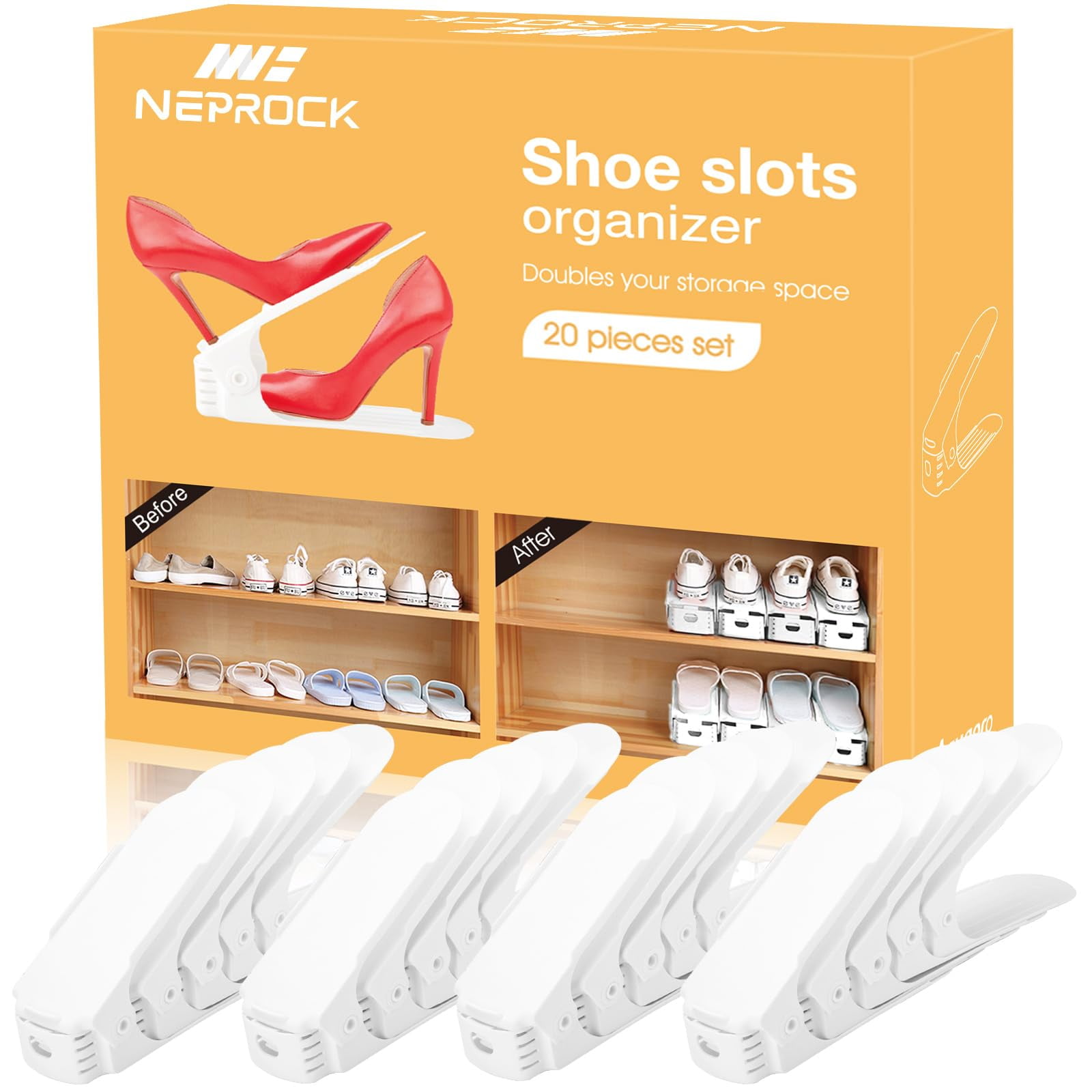 Organizador De Ranuras Para Zapatos Neprock, Paquete De 20, Que Ahorra Espacio