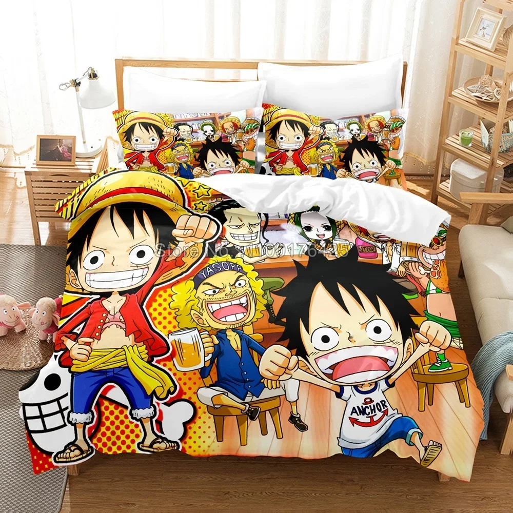One Piece Cartoon Duvet Cover Beautiful Girl Skull Quilt Cover Pillowcase Children Boys Teens Girls Bedding Set Home Decor Bed Sheets