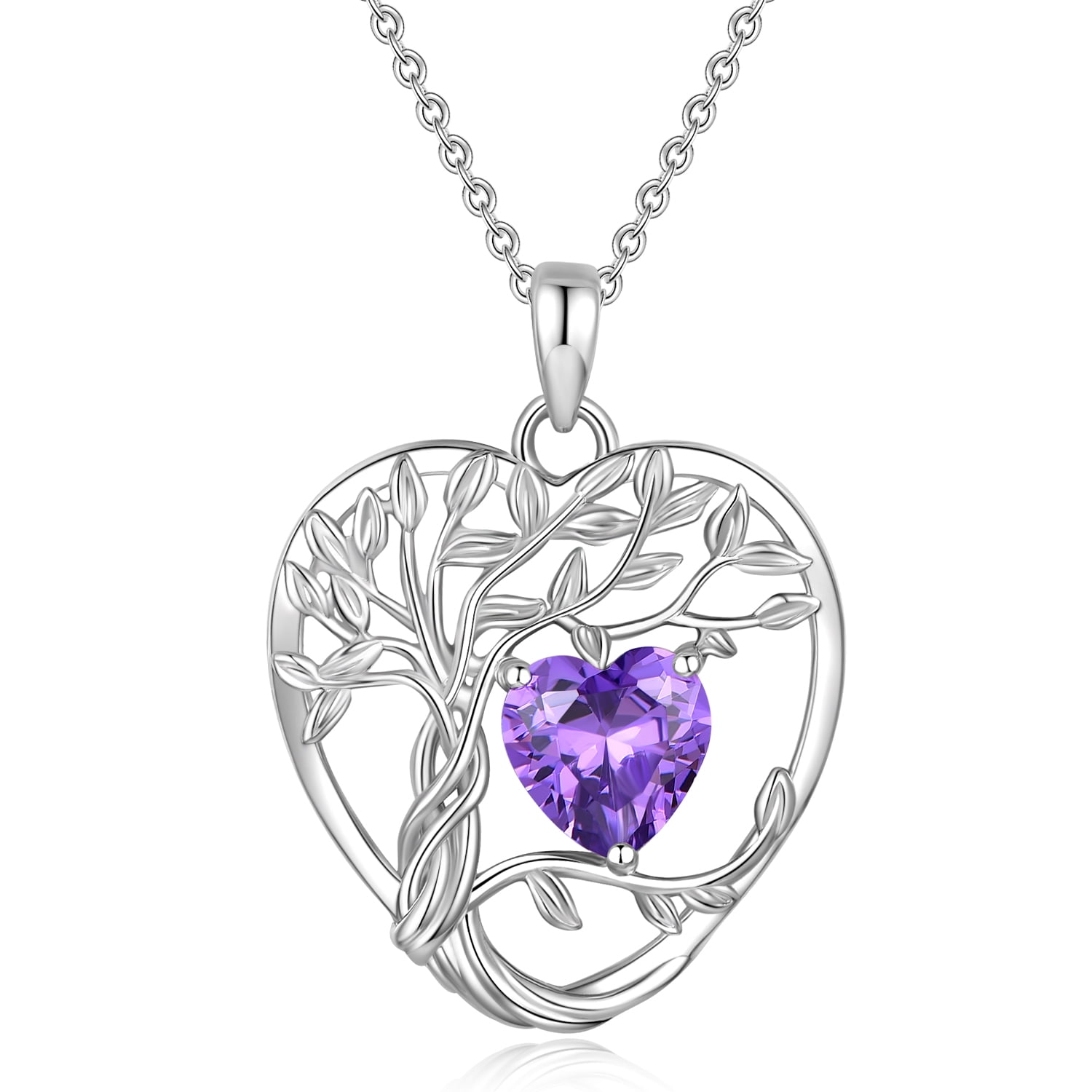 Heshpaws 925 Árbol De Plata De Ley De La Vida Collar Corazón Cumpleaños Collar De Piedra Para Mujeres, Gemstone Aniversario Cumpleaños Regalos De Joyería
