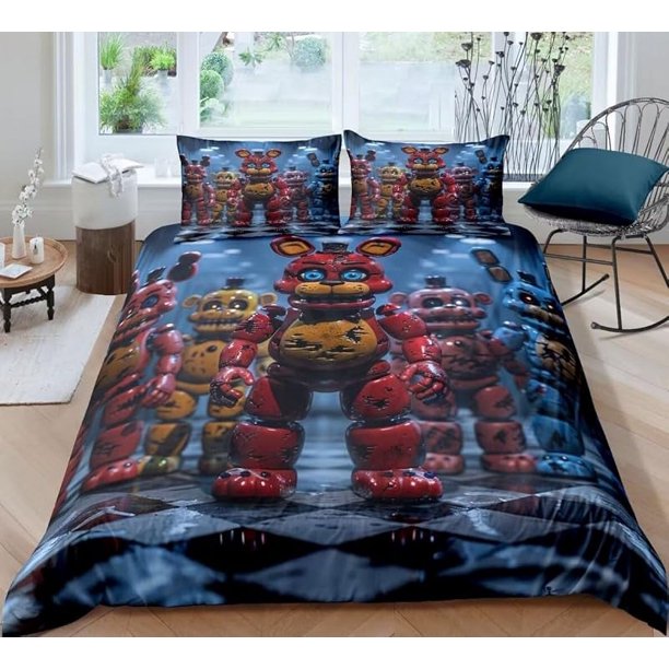 Nights -Favors D-uvet Co-ver for -Boys Girls Ki-ds Game Theme Teens B-ed Co-llec-tion Bedd-in-g Set Bedroom Decor NO Comforter 09-Fnaf Q Queen