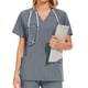 thumbnail image 5 of Uniforme de trabajo de enfermería con cuello en V y bolsillo de color sólido europeo y americano para mujer, 5 of 5