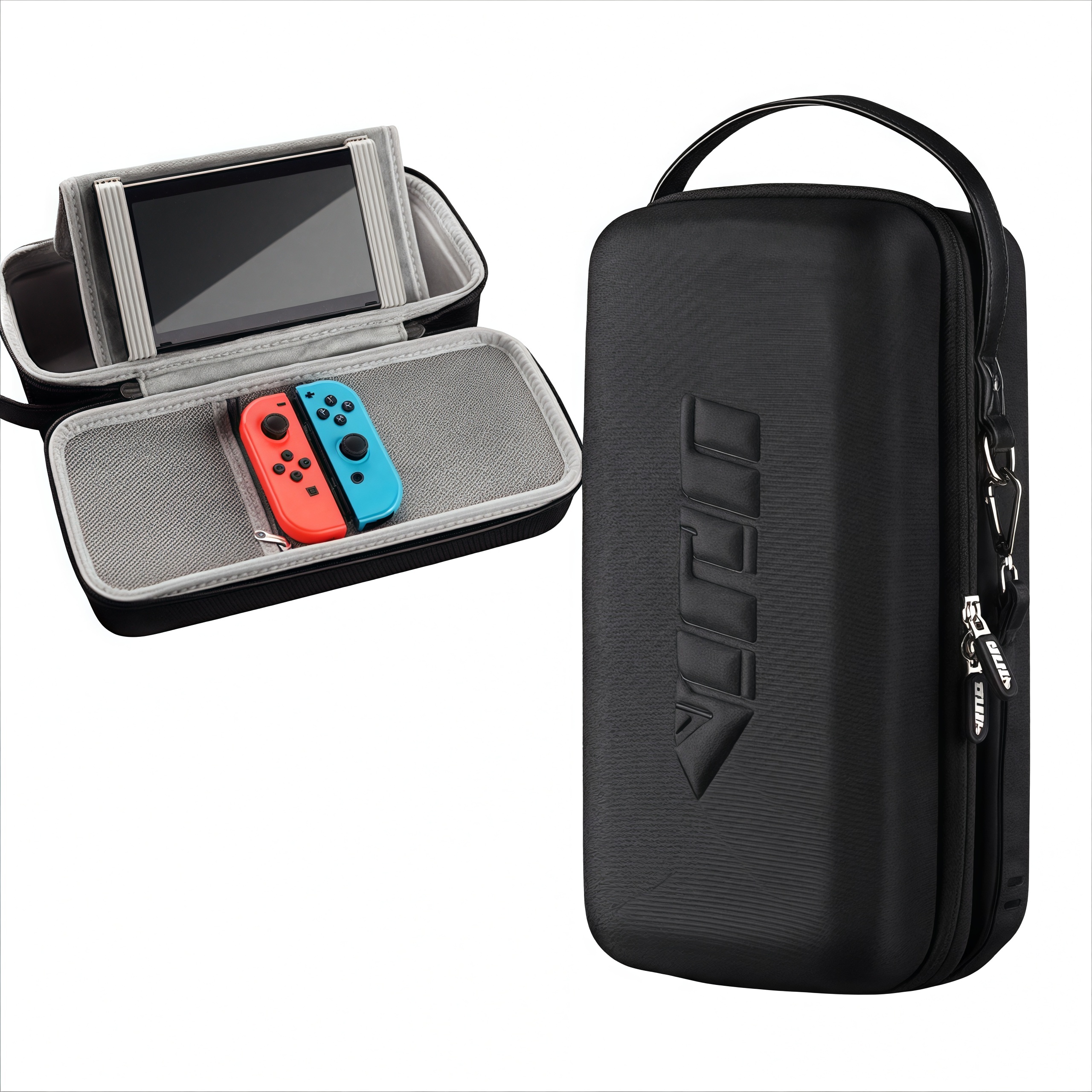 Genérico - Funda Protectora Rígida De Almacenamiento Compatible Con Nintendo Switch Oled Con Sistema De Almacenamiento 12 En 1, Carcasa De Eva Y Tejido Oxford, Diseño Compacto-Negro