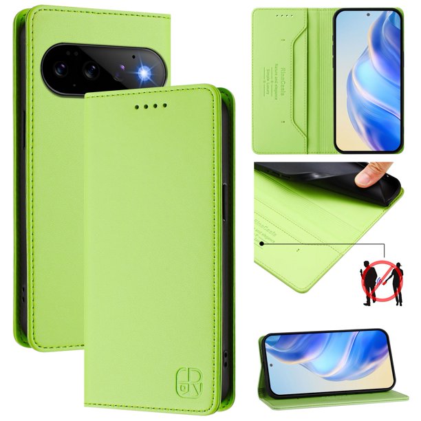 Funda Billetera con Soporte para Google Pixel 11 Bloqueo RFID Plegable Verde claro