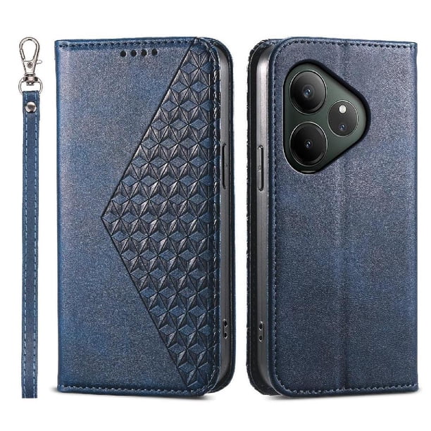 Funda Flip FOXDOCK para Realme GT 6 , Estilo Billetera con Diseño Rombo, Correa de Mano y Soporte, Uso Diario