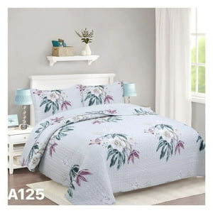 Genérico - Cubrecama Quilt Verano King - Blanco Rosas Blancas A125