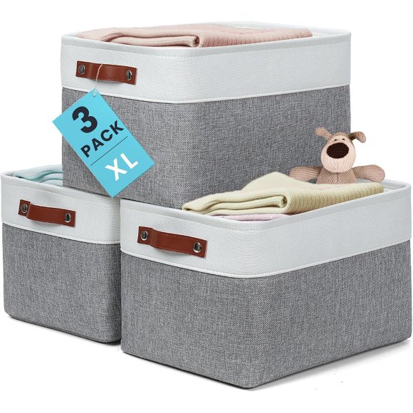 OrganiHaus 16 x 12,5 in Storage Baskets, 3-Pack Fabric Bins