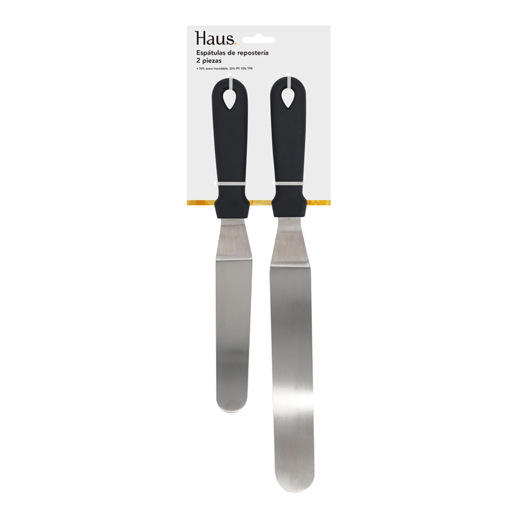 Haus - Espátula De Reportería 2 Piezas Acero Inoxidable Plateado - Negro