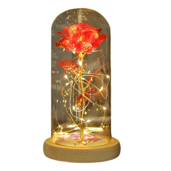 Rosa eterna luces led cúpula vidrio