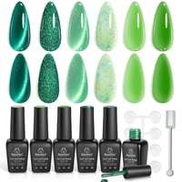 Beetles Gel Polish - Set De Esmaltes De Uñas En Gel Beetles Green Cat Eye Jelly, 6 Colores