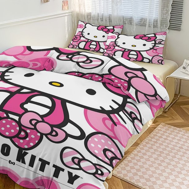 Cute Hello Kitty Bedding Sets for Girl Comforter Set 3pcs Comforter Sets