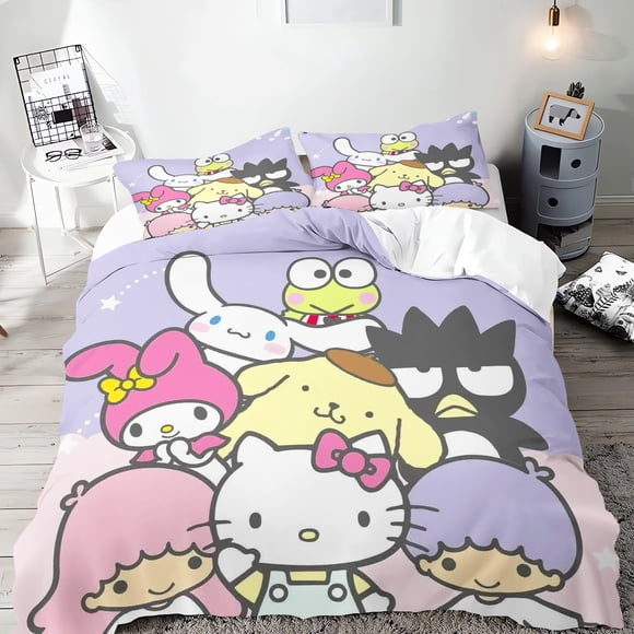Sanrio Hello Kitty Kurome Anime Duvet Cover Set Comforte Printed Cartoon Twin Size Bedding Sets Christmas Gifts 3 piece