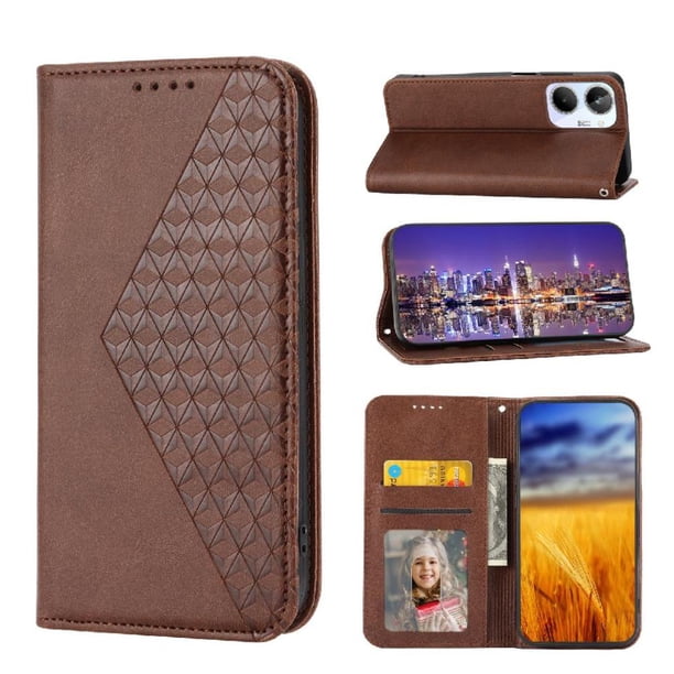 Funda Flip FOXDOCK para Realme 10 4G , Estilo Billetera con Diseño Rombo, Correa de Mano y Soporte, Uso Diario