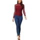 thumbnail image 2 of INSPIRE CHIC Top de Malla de Halloween para Mujer de Manga Larga Sólida con Cuello Simulado Panel Transparente con Fruncido Lateral M Rojo, 2 of 6