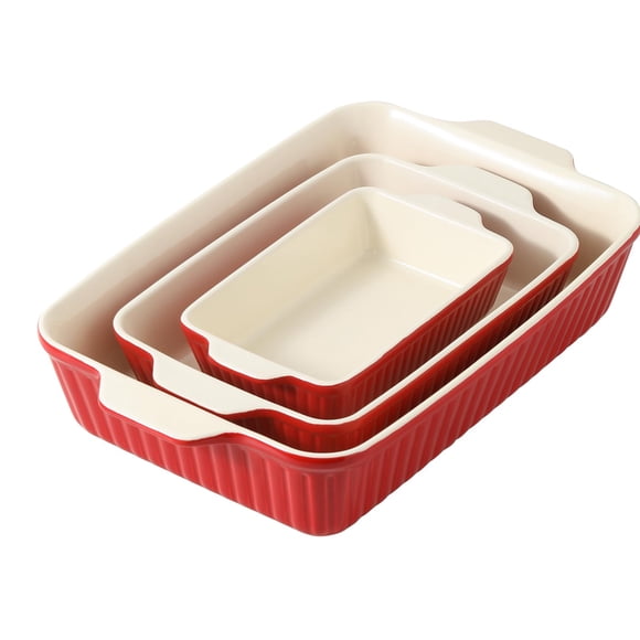 Cazuelas DOWAN juego de 3 rectangulares de 135 oz, color rojo