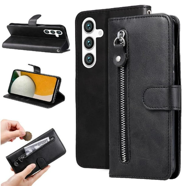 Funda con Cremallera para Samsung Galaxy S25, Carcasa Cartera de Cuero PU con Soporte y Tarjetero