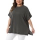 thumbnail image 4 of Agnes Orinda Mujeres Tallas Grandes Blusas a Rayas Cuello Redondo Manga Corta Camisetas con Abertura Lateral Verano Casual Blusa 1X Negro, 4 of 8
