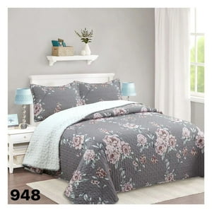 Genérico - Cubrecama Sherpa 2 Plazas - Gris Rosas M948