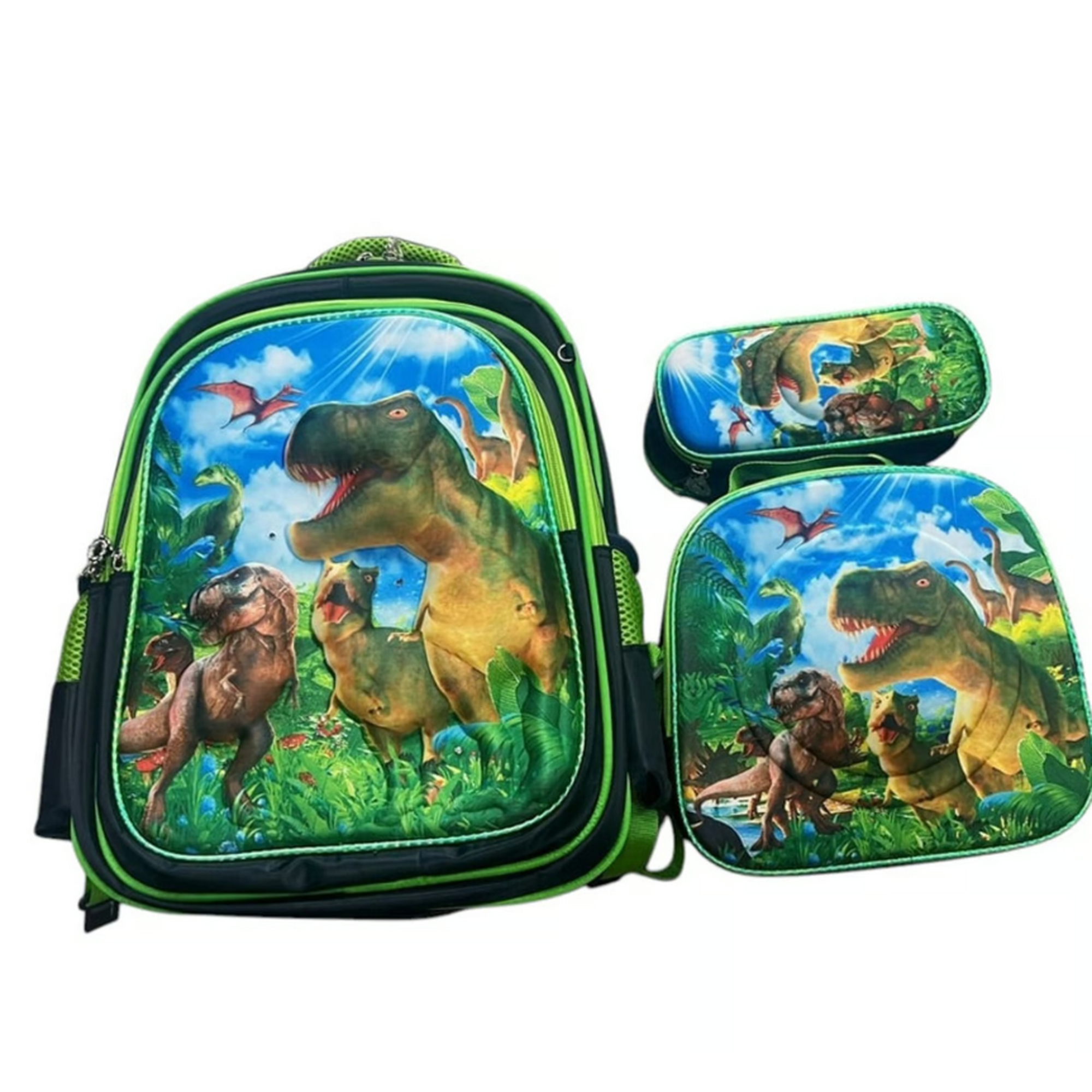Mundo Shopping - Set De Mochila Niños Escolar Diseño Dinosaurio Trex Verde