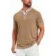 thumbnail image 4 of INSPIRE CHIC Camisa Henley de Manga Corta con Botones y Cuello en V para Hombre, Bloque de Color, Talla XL, Caqui, 4 of 5