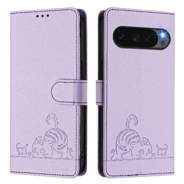 Funda tipo cartera FOXDOCK para Google Pixel 10 5G con soporte, ranuras, RFID, diseño de gato