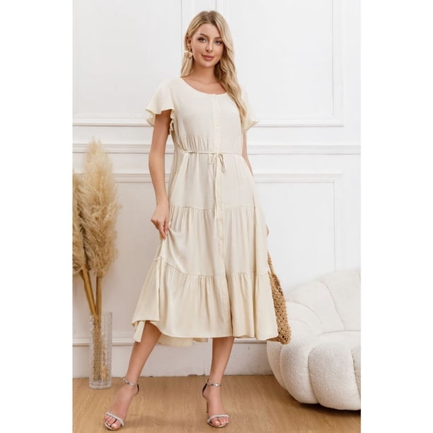 Vestido Largo Mujer Primavera Casual Manga Corta Escalonado 329