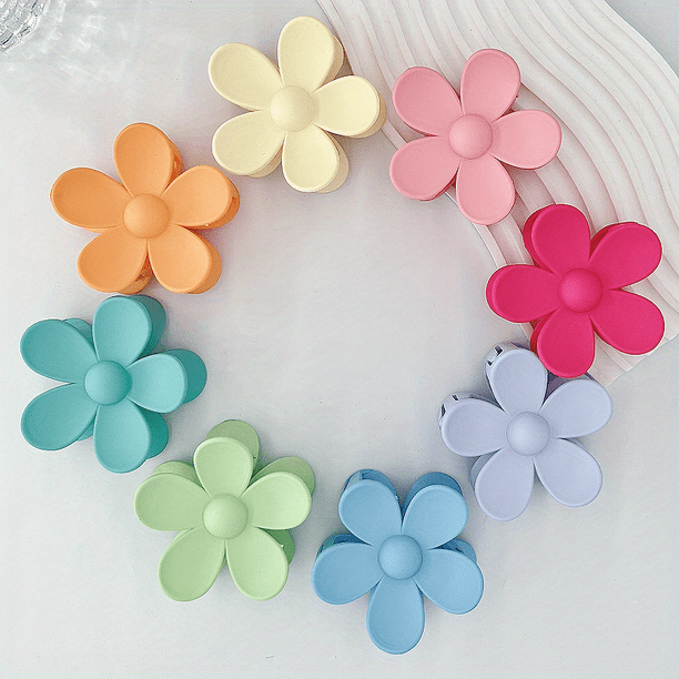 8pcs/set Matte Solid Color Flower Shape Hair Claw Clip Plastic Shark Claw Clips For Thick Thin Hair Hair Clips For Women