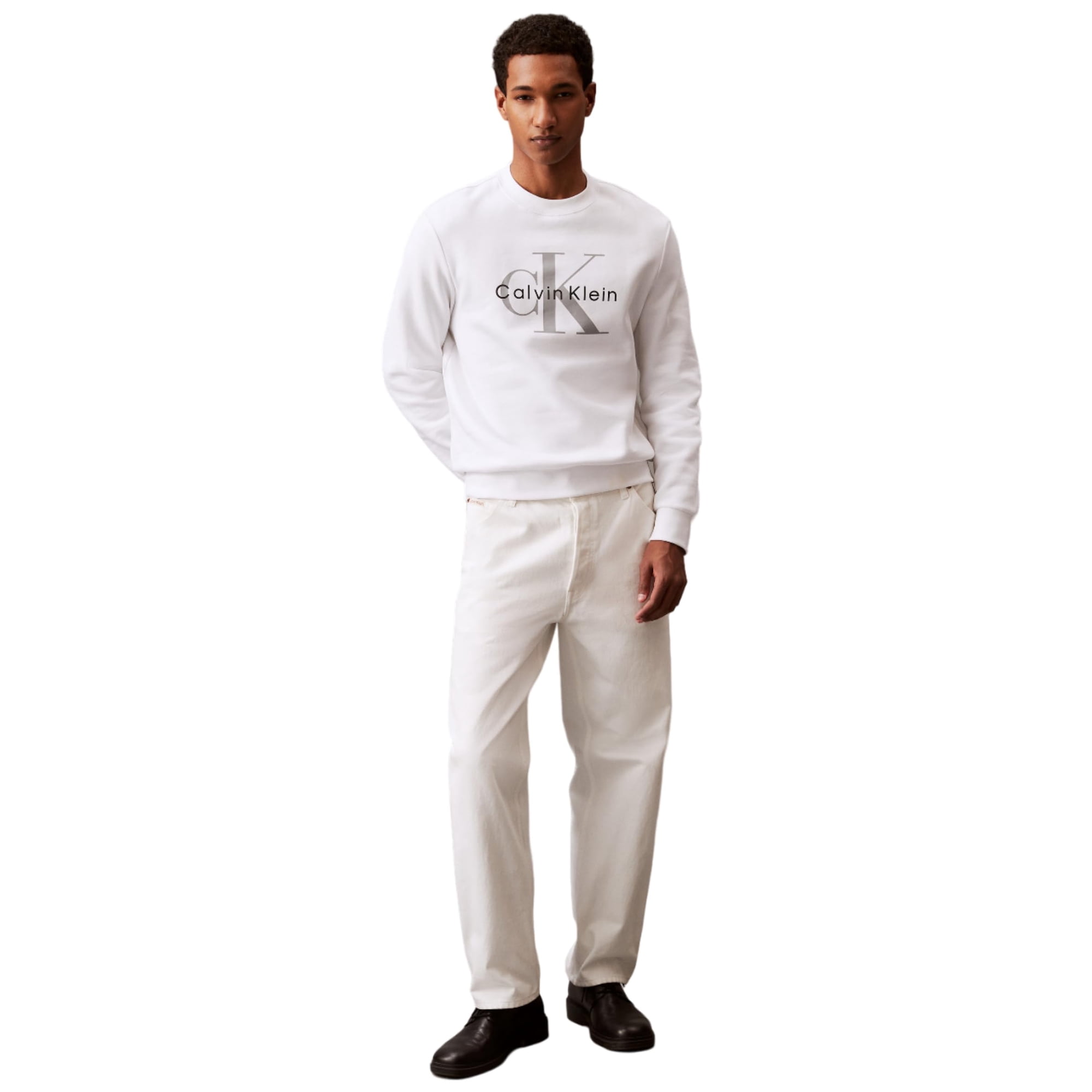 Sudadera Calvin Klein Con Logotipo Con Monograma Y Cuello Redondo, Color Blanco Brillante