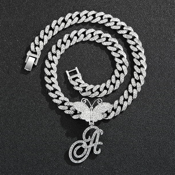 Stylish Hip Hop Cuban Butterfly Necklace with White Letter Initials