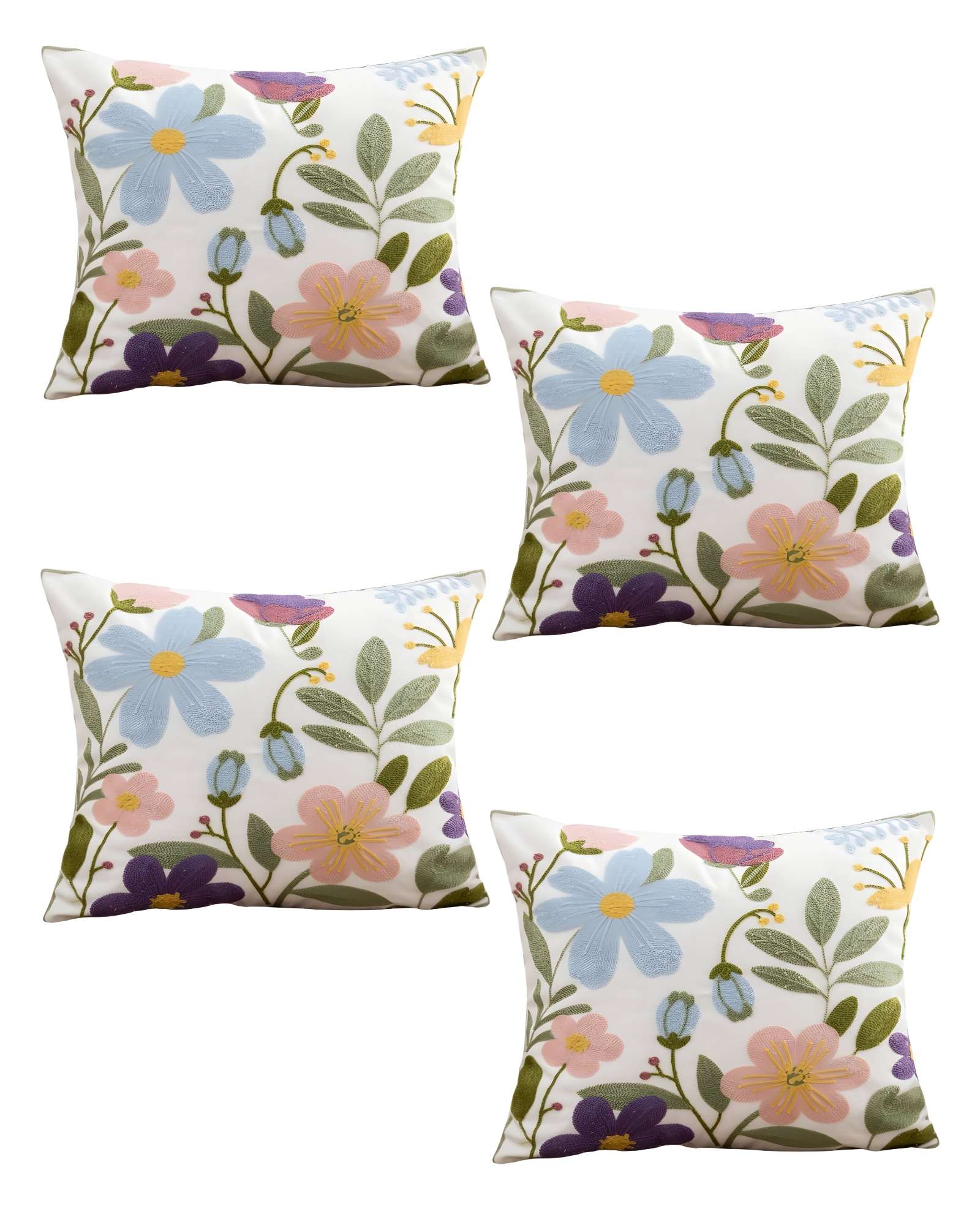 Genérico - Pack De 4 Fundas De Cojin Bordadas 45X45 Blanco 03