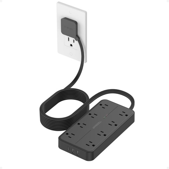 Regleta TESSAN 4,5 m con Enchufe Plano 11‑en‑1 y Protección contra Sobretensiones