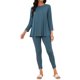 thumbnail image 2 of Conjunto de Pijama de Manga Larga para Mujer INSPIRE CHIC, Suave Conjunto de 2 Piezas para Dormir y Descansar con Pantalones a Juego S Azul, 2 of 6