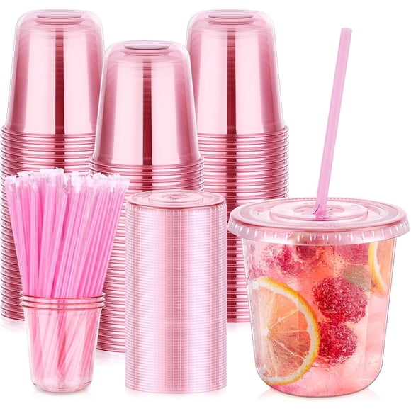 Vasos plásticos KesaPlan con tapa y bombilla