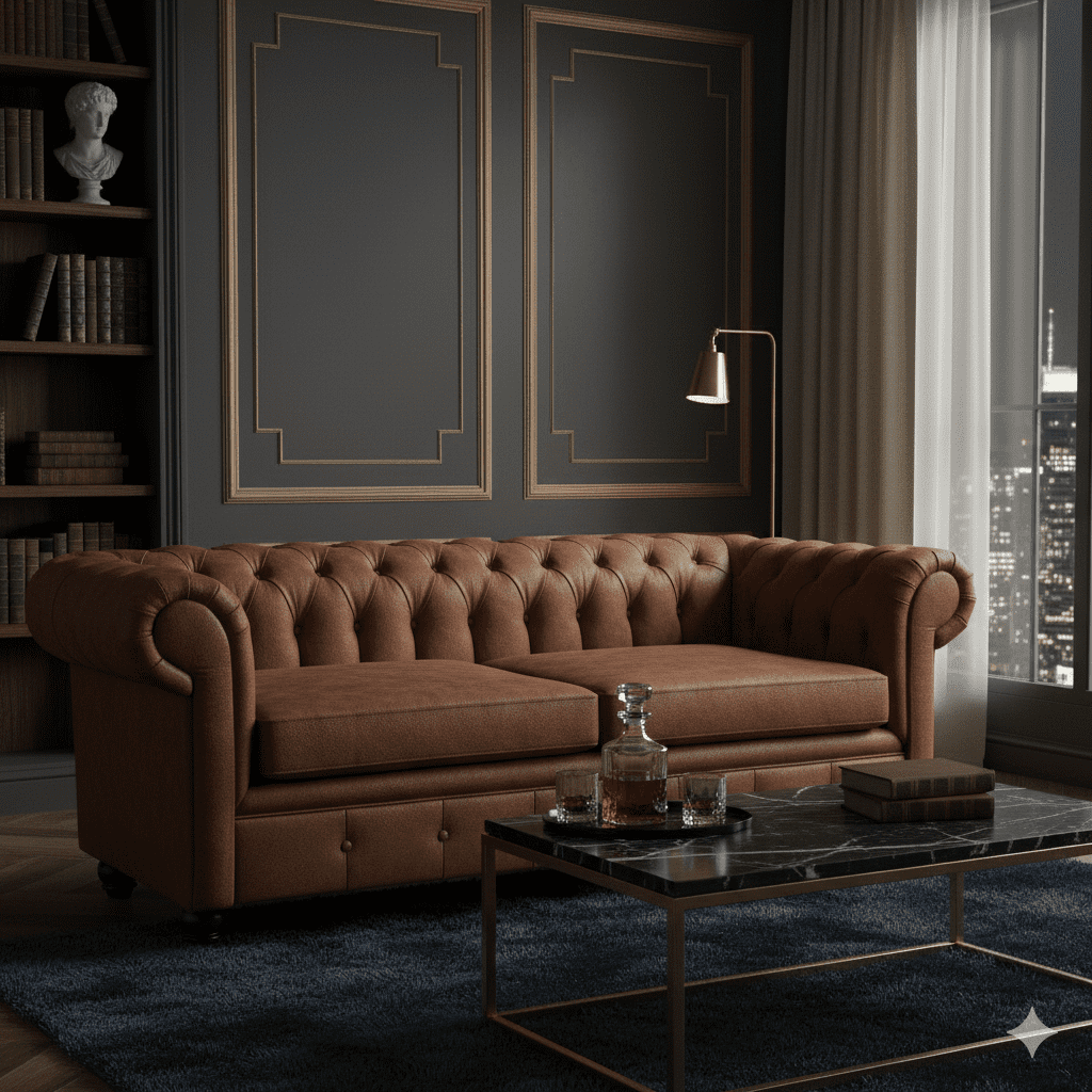 Deco Outlet - Sofá Arsenal Capitoné 3 Cuerpos Cuero Brown