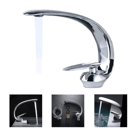 Genérico - Llave Lavamanos Curva Premium Acero Inoxidable Niquel Baño