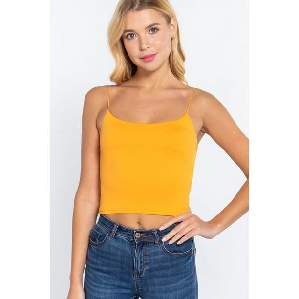 Saronite Top Corto de Tirantes Finos de Punto Cepillado Básico, Color Sorbete de Mango (para Mujer)