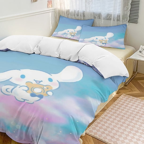 Cinnamoroll Quilt Set Thicken Soft 3 Pieces Bedding Set All Season Duvet Cove with 2 Pillowcases for Adult Women Girls Teens Home Room Decor