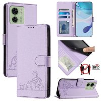 Funda Tipo Cartera Foxdock Para Motorola Edge 2023 Con Soporte, Ranuras, Rfid, Diseño De Gato