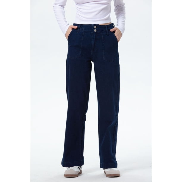Jeans Mujer Bolsillo Calce Recto Azul Índigo