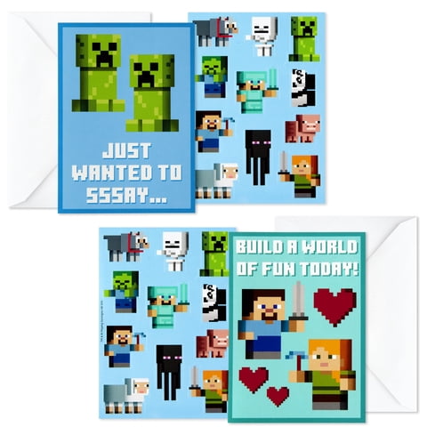Tarjetas De San Valentín Hallmark Minecraft Kids Con Pegatinas