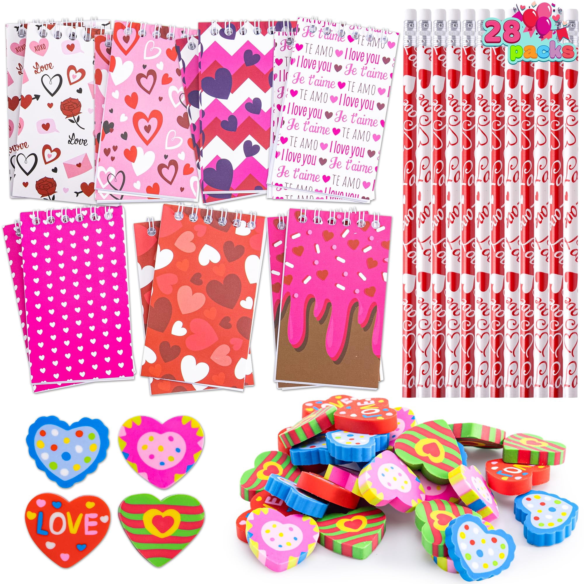 Set De Regalos De San Valentín Joyin, 28 Paquetes De Bloc De Notas, Lápiz Y Goma De Borrar