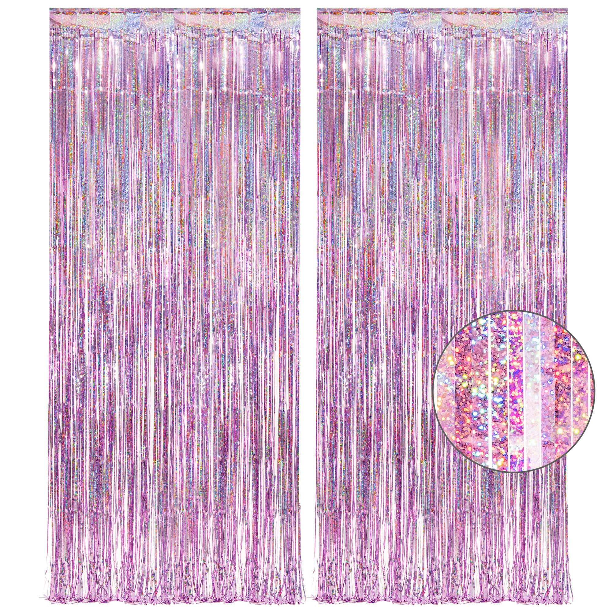 Cortina Tinsel Greatril Con Flecos De Aluminio, Color Lila Rosa, 2 Paquetes