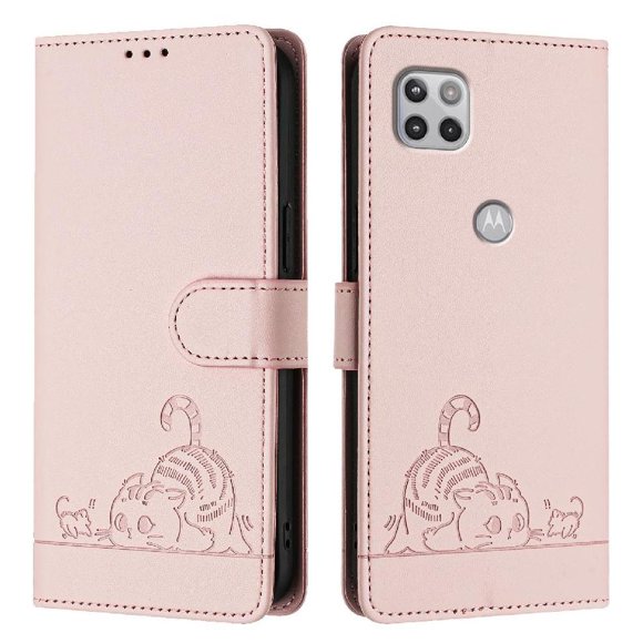 Funda tipo cartera FOXDOCK para Motorola MOTO ONE 5G ACE 2021 con soporte, ranuras, RFID, diseño de gato