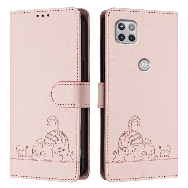 Funda tipo cartera FOXDOCK para Motorola MOTO ONE 5G ACE 2021 con soporte, ranuras, RFID, diseño de gato