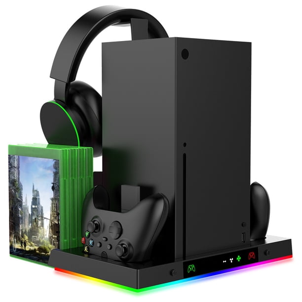Estación de Carga con Ventilador de Enfriamiento para Consola y Controlador Xbox Series X con RGB, Base de Carga y Almacenamiento de Accesorios con Sistema de Ventilador Refrigerante de 3 Niveles