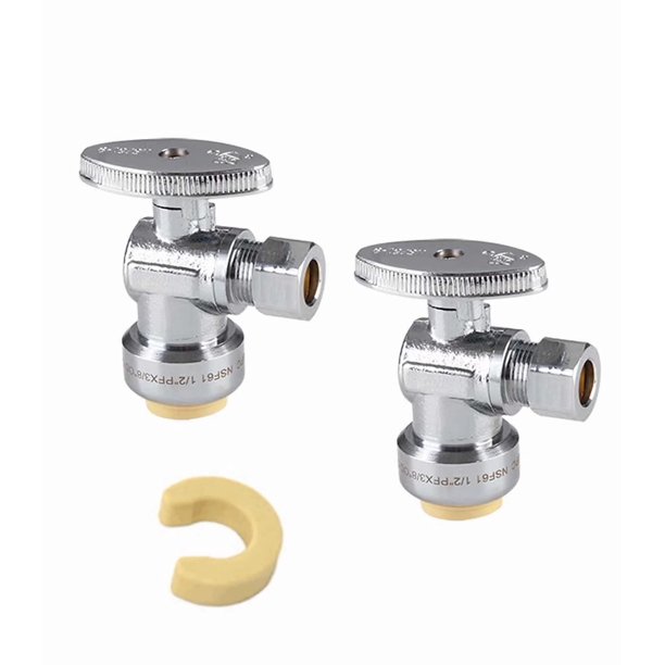 Válvula EFIELD Push Fit con ajuste de 1/4 de ángulo de giro, cierre de agua, 1/2 empuje x 3/8 de compresión