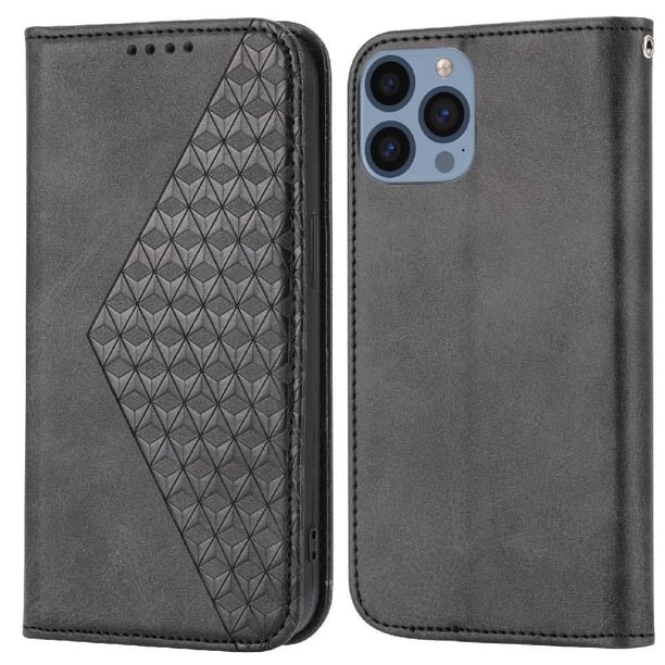 Funda Flip FOXDOCK para iPhone 12 , Estilo Billetera con Diseño Rombo, Correa de Mano y Soporte, Uso Diario