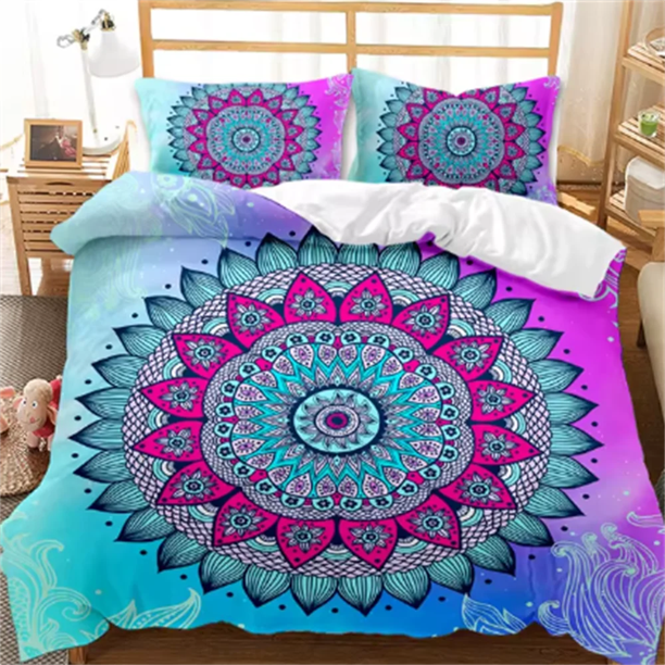 Bohemian Mandala Duvet Cover Set Blue Boho Chic Microfiber Bedding Set for Boys Girls Kids and Teens