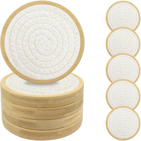 Juego De 5 Absorbentes De Bambú Coasters Eykao Para Bebidas,