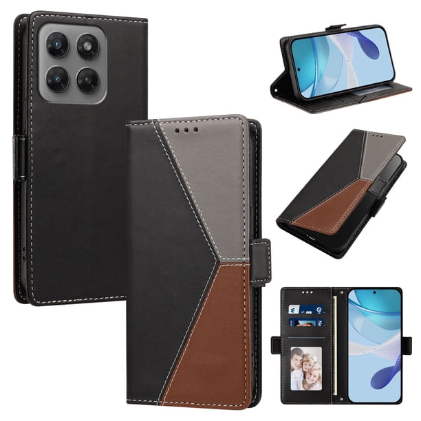 Cartera de PU Tricolor para Motorola Moto G47 con Ranuras y Soporte, Negro